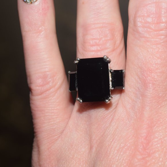 Sterling Silver Chuck Clemency Large 3 Stoned Genuine Black Spinel Ring - Picture 5 of 12